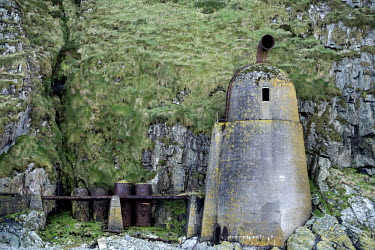 One of Ailsa Graig's two gas powered foghorns that were built in the 1880's. Ailsa Craig an uninhabited volcanic island that is the source of the granite used to make most of the world's curling stone...