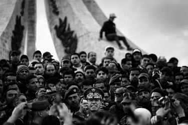 General Rachid Ammar, chief of the army general staff, (who refused the order from President Zine El Abidine Ben Ali to shoot protesters) gives a speech to a crowd at an anti-government demonstration...