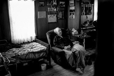 Harold Henneberry, 97 years old, and regarded by many as the best swordfish harpooner in Nova Scotia, at his home in Sambro.