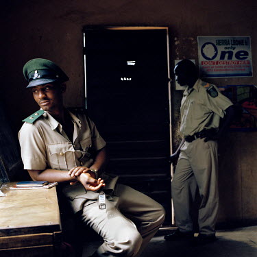 Prison officers in the entrance hall of the Makeni State Prison.