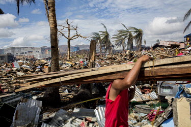 A man collects wood in Tacloban after Typhoon Haiyan swept through the Philippines. Typhoon Haiyan, or Yolanda as it is known in the Philippines, made landfall on 8 November 2013 and was one of the de...