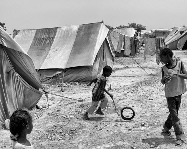 Children playing in Kharaz refugee camp. The camp holds roughly 15,000 mostly Somali migrants, half of whom are children. The United Nations Refugee Agency (UNHCR) has raised concerns over the record...