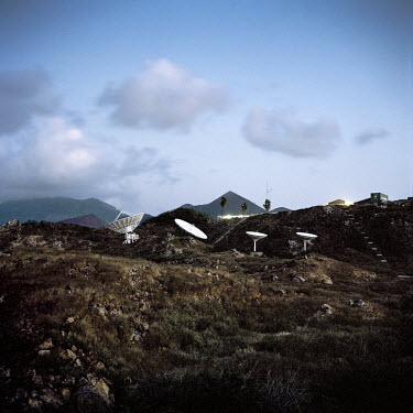 Satellite dishes belonging to the European Space Agency programme which operates from the island.  Ascension Island is a volcanic island in the equatorial Atlantic ocean, 1,600 kms from the coast of A...