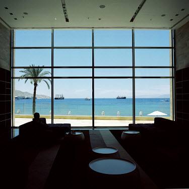 A view to the Gulf of Aqaba from the bar in the Kempinski Hotel.