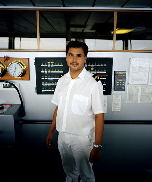 A crew member onboard the RMS St Helena. There are only two remaining Royal Mail Ships, the other being Cunard's Queen Mary 2. The RMS St Helena is the only link to the outside world for the island of...