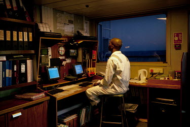 The map room on the bridge of the RMS St Helena. There are only two remaining Royal Mail Ships, the other being Cunard's Queen Mary 2. The RMS St Helena is the only link to the outside world for the i...