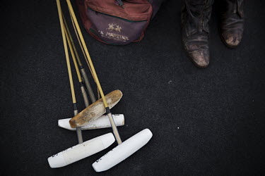 Polo mallets and other equipment at the 30th Polo on Snow World Cup.