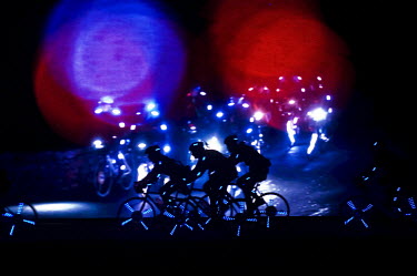 A cycling light show anticipates Yorkshire's hosting of the Grand Depart, the first two stages of the 2014 Tour de France. Road racing bikes and their riders, equipped with unique lighting technology...