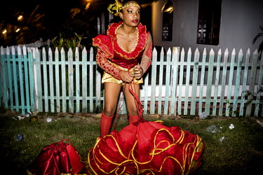 A young woman prepares for the Quadrilha, a typical Brazilian dance during the Festas Juninas (June Festival), an annual festival around the saint's days of St. Antony, St. John and St. Peter.
