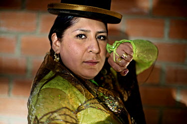Marta La Altena a Cholita, a wrestler of native Aymara descent.