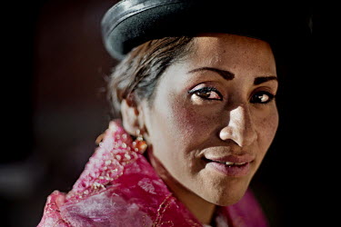 Mariella Averanga (aka Denita la Intocable), a Cholita, a wrestler of native Aymara descent, ringside before her fight with stage rival Martha La Altena. Mariella is 31 years of age, has one daughter...