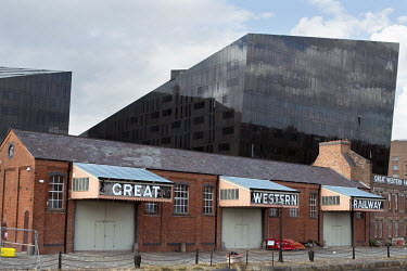 The Great Western Railway Warehouse and Office, North of the Canning Graving Docks, Liverpool. Behind is one of the the Mann Island Buildings.