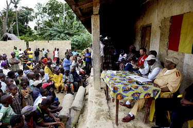 The Prefect, Mohammed Cinq Keita (yellow)in the village of Bawa where he gives a speech about the Ebola virus to the population. An Ebola virus epidemic of unprecedented proportions has broken out in...