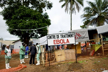 MSF (Doctors Without Borders) workers at a field hospital in Gueckedou where an Ebola virus epidemic of unprecedented proportions has broken out in West Africa killing at least 539 people in three cou...