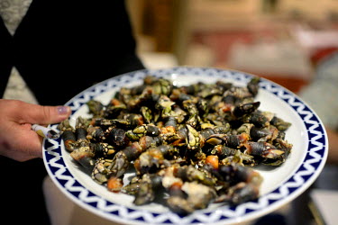 A plate of Percebes (Goose barnacles) bis served at the Mosquito restaurant. Considered a luxury seafood item they grow on rocks along the storm battered northern Spanish coast. The dangerous business...