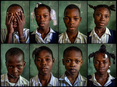 Montage portraits of children who are 'restaveks' but who attend one of the schools in Port-au-Prince. All of them have their school fees paid by the advocacy group the Restavek Freedom Foundation. Ho...