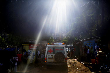 An ambulance on its way to pick up a patient in Freetown.