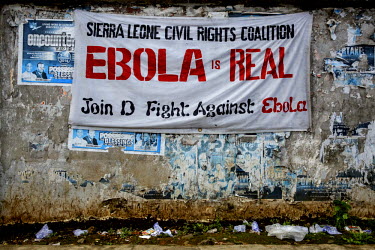 A sign warning about ebola in the streets of central Freetown.