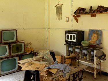 Decaying stock, including televisions, abandoned within the 'Green Line', a buffer zone, that divides Turkish Northern Cyprus and Greek Southern Cyprus, established in 1963 and fixed after the Turkish...