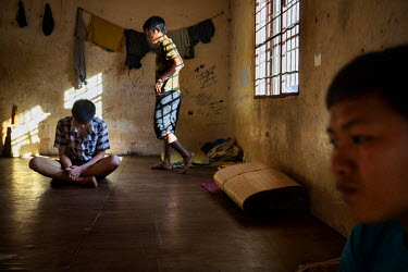 Inmates, who tested positive for heroin or methamphetamine, in a cell at the Central Drug Eradication Centre in Laiza in territory controlled by Kachin Independence Army (KIA). People who fail urine t...