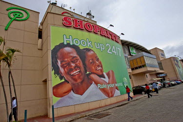An enormous telecoms advertisement on the side of a Shoprite branch at The Palms mall on the Lekki Peninsular.