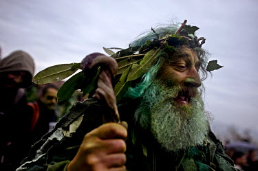 A participant at the 'Jack in the Green' festival in Hastings. The festival is part of a recent revival of an older custom where people would wear frameworks covering much of their bodies which were d...