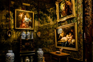 Paintings and pottery on display at Chatsworth House, a stately home in Derbyshire. It is the seat of the Duke of Devonshire and has been home to the Cavendish family since 1549.