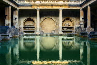 The Roman Baths and temple complex in the English city of Bath. The site's well-preserved Roman baths are supplied by a warm spring. The complex has been redeveloped several times since antiquity and...