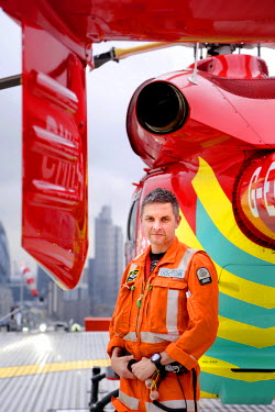 Dr. Marius Rehn, a Norwegian registrar in Anaesthetics and Intensive Care, stands beside the Air Ambulance at the Royal London Hospital in Whitechapel.   London's Air Ambulance, also known as London H...