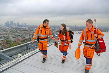 Professor David Lockey (L), Research and Development Lead, with paramedic Andrea Riggs and a colleague on the helipad at the Royal London Hospital in Whitechapel.London's Air Ambulance, also known as...