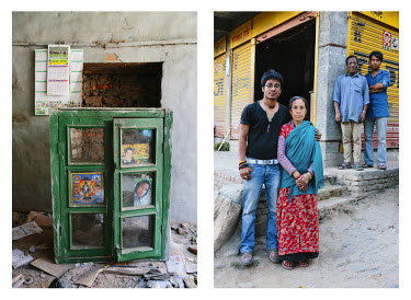 Left: Pictures of Maya Devi Singh's youngest son pasted into the doors of a cabinet is all that's left in the front room of their home. For fear of theft they, like many other families that have been...