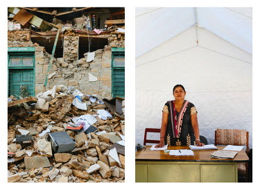 Left: Paper records and a broken computer lie amongst the rubble of the District Development Office in Chautara village in Sindhupalchowk, Nepal. Sindhupalchowk is one of the districts hardest hit by...