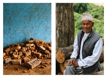 Left: Bricks fallen from the top of a supporting wall in Man Bahadur Dhimdung's family home. Frequent and powerful aftershocks mean that even buildings that haven't fallen over aren't safe to live in....