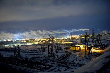 A view of the Greater Norilsk area at night.  Greater Norilsk consists of three settlements: Norilsk, Talnakh and Kayerkan, all within a radius of 30 kms and connected by roads. According to a 2010 ce...