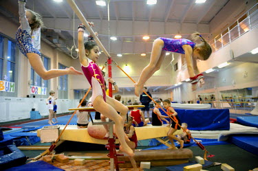 Children take part in sports in a gymnasium in Norilsk. Since outside activities are very much restricted due to the weather indoor sports are very popular. A number of Russian champions in gymnastics...