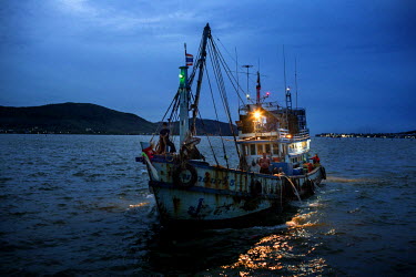 A Thai flagged fishing boat arrives at the docks in Songkhla.