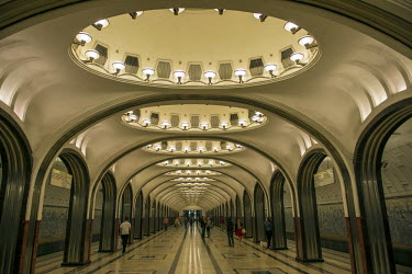 Mayakovskaya Station, deidcated to the famous Russian poet Vladimir Myakovsky. Stalin once used it as an underground shelter and during WWII and broadcast radio messages from here to let the country k...
