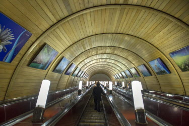 An escalator at Biblioteca Im Lenina (The Lenin Library) Metro Station, opened in 1935.