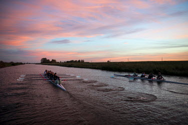 The Cambridge women's rowing team training in winter on The River Great Ouse. They are preparing for the 2015 Oxford vs Cambridge Universities Boat Race which for the first time is to take place on th...