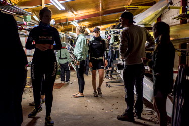 Members of the Cambridge women's rowing team get ready for winter training on the The River Great Ouse. They are preparing for the 2015 Oxford vs Cambridge Universities Boat Race which for the first t...