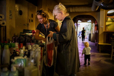 Swedish volunteers are donating large amounts of food, clothes and toiletries such as shampoo, soap and toothbrushes for the refugees who are staying at the unofficial refugee center Kulturcentret Kon...