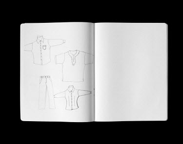 Drawings of clothes by Nigerian migrant Ibrahim, who was a  tailor during 10 years spent in Libya before escaping the country during the war. Life was good there, he said, and he could make plenty of...