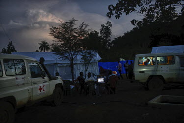 View of the camp that health workers have set up in the village of Tana to fight against the last cases of Ebola in Guinea. Forecariah prefecture is the last known place on earth with Ebola. Though th...