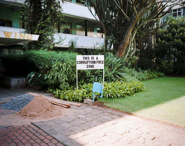 A sign reads 'This is a corruption free zone' on the Nairobi University campus. The middle classes are very exposed to corruption in Africa as they are too poor to defend themselves, but rich enough t...