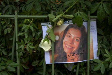 A photograph of Suzon Garrigues, 21, who died at the Bataclan, at one of the many impromptu memorial sites created by the public at the sites of the atrocities and in the Place de la Republique as Par...