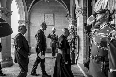 Monsignor Adriano Bernardini, Apostolic Nuncio in San Marino entering the Palazzo Publico during the ceremony of the 'Regent Captains', a ritual that takes place every six months, when the two co-capt...