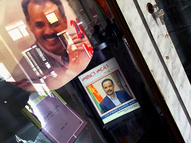 A book featuring a photograph of the Eritrean president, Isaias Afwerki, inside a book shop. (iPhone Photo)