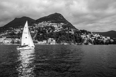 A sailing boat on Lake Lugano.