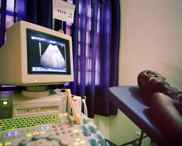 At a NEST facility a young woman has an ultrasound screen where, for the first time, she hears her baby's heartbeat. Private health care provider NEST offers a complete medical service for women and y...