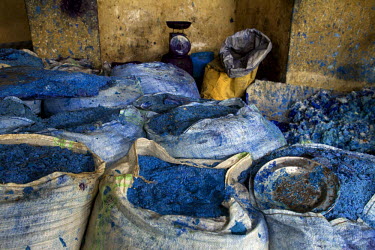 Sacks of ingredients at the Savonnerie Industrielle de Butembo (SAIBU) whose main product is bars of blue soap. Bad roads and insecurity means the company generally can only sell its products locally.